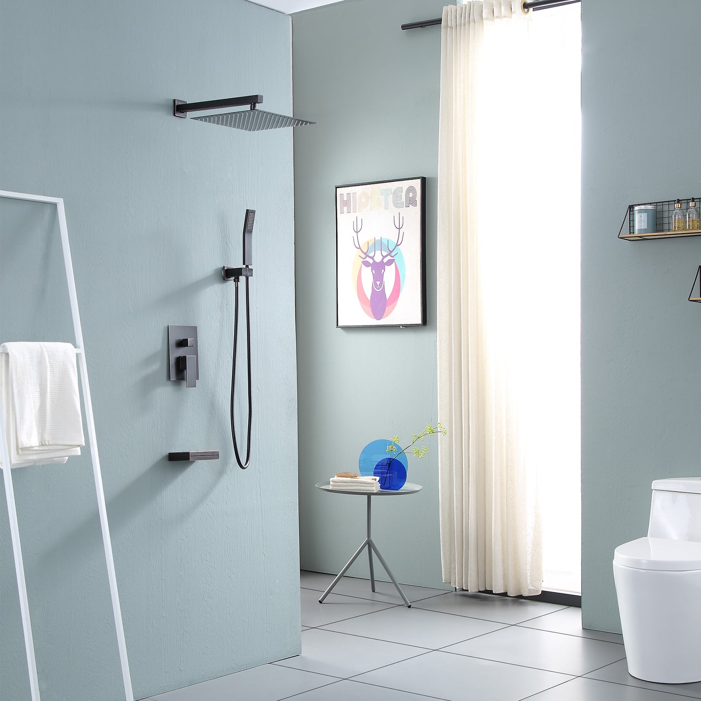 12 Inch Rainfall Square Shower System with Handheld Shower and Linear Faucet Wall Mounted(Valve Included)