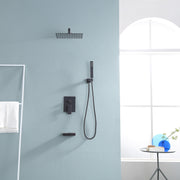 12 Inch Rainfall Square Shower System with Handheld Shower and Linear Faucet Wall Mounted(Valve Included) Kichae USA