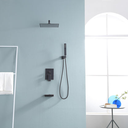 12 Inch Rainfall Square Shower System with Handheld Shower and Linear Faucet Wall Mounted(Valve Included)