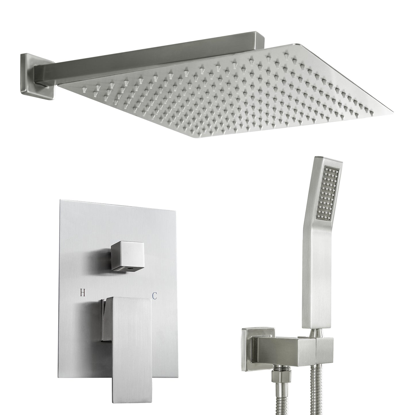 10 Inch Rainfall Square Shower System with Handheld Wall Mounted in Brushed Nickel (Valve Included)