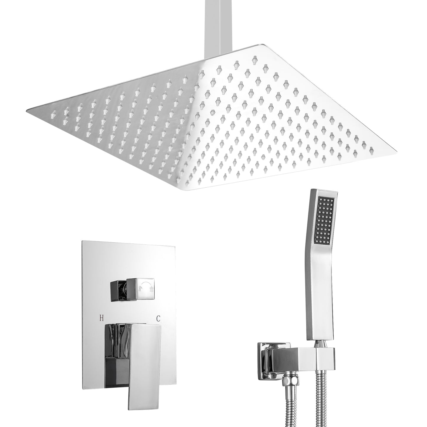 10 Inch Rainfall Square Shower System with Handheld Shower Ceiling Mounted in Polished Chrome (Valve Included)