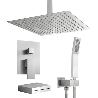 12 Inch Rainfall Square Shower System with Handheld Shower and Linear Faucet Ceiling Mounted (Valve Included)