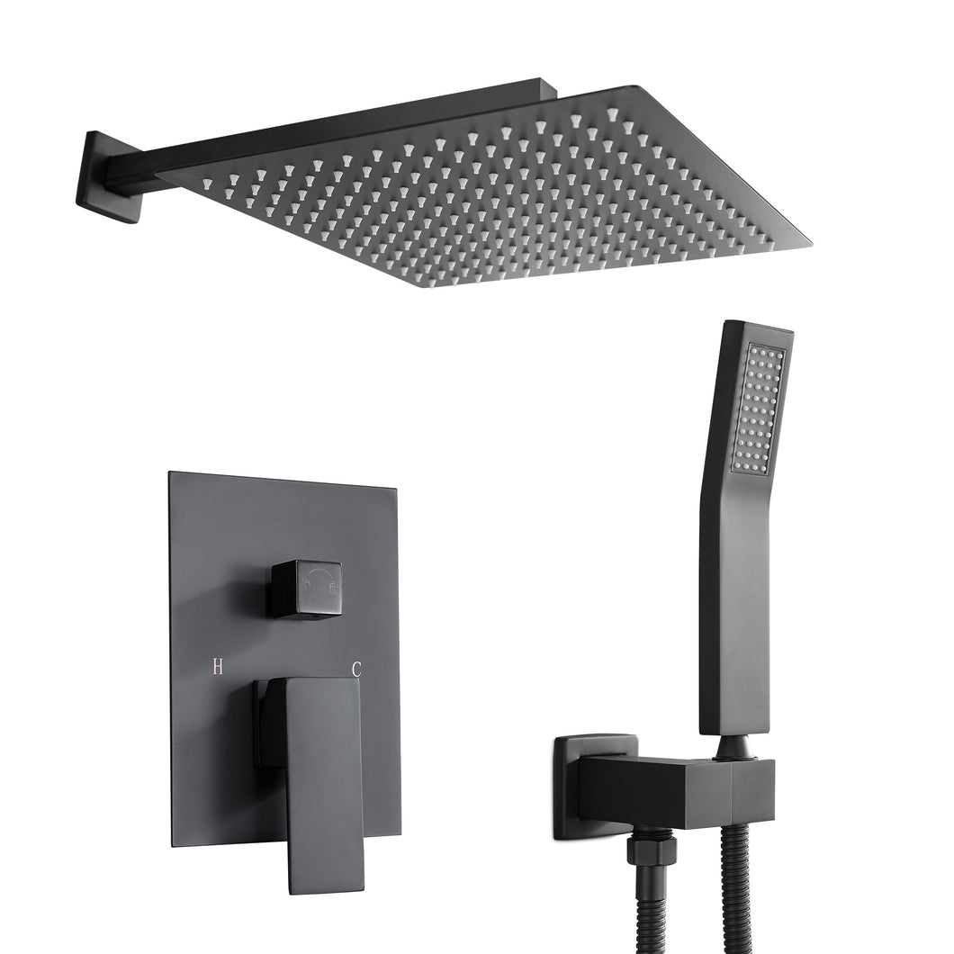10 Inch Rainfall Square Shower System with Handheld Shower Wall Mounted in Matte Black (Valve Included)