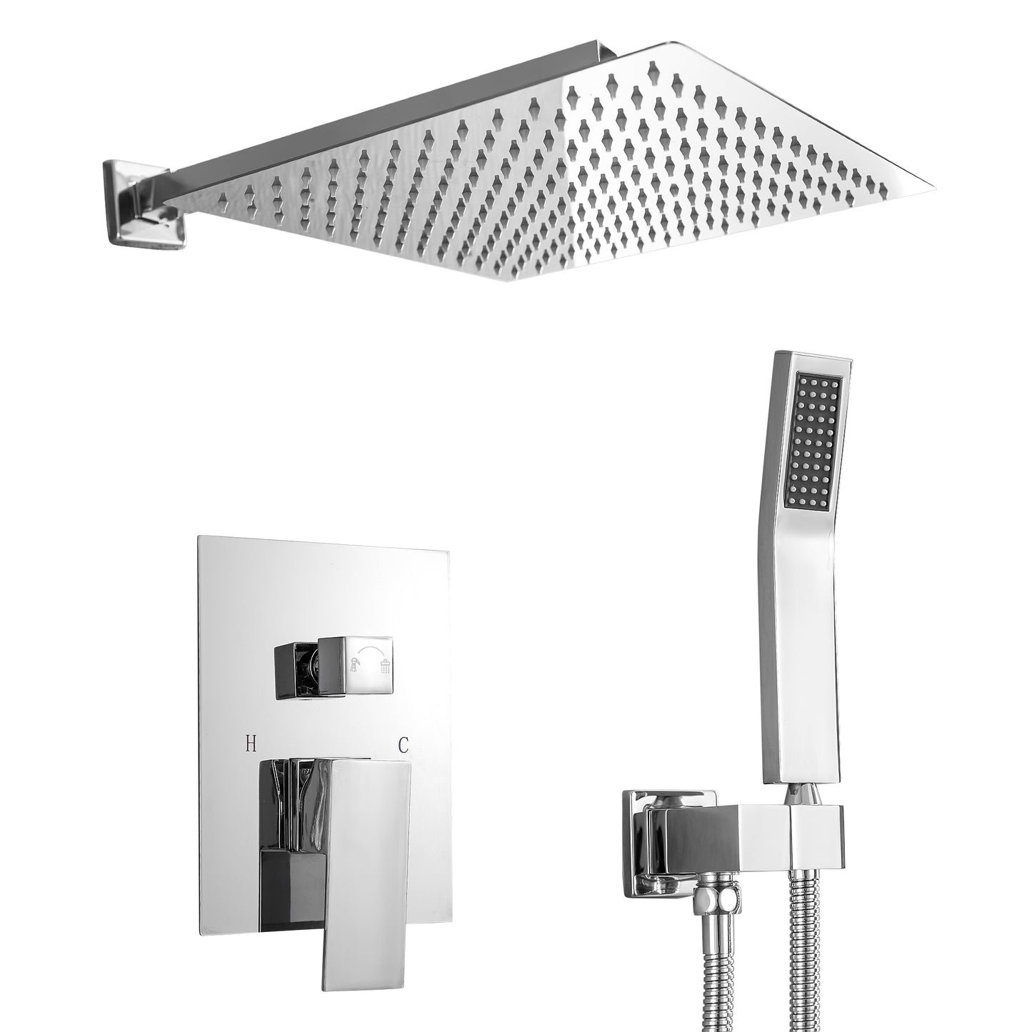 10 Inch Rainfall Square Shower System Wall Mounted in Polished Chrome (Valve Included)