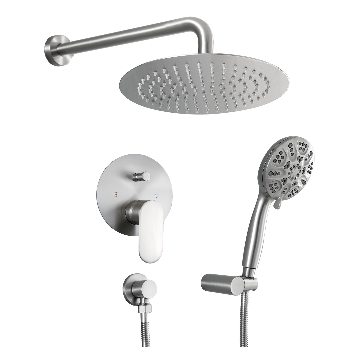 10 Inch Rainfall Round Shower System with Handhel Shower Wall Mounted (Valve Included)