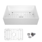36'' W x 20'' D Farmhouse Kitchen Sink White Porcelain with Accessories Apron Front Kichae USA