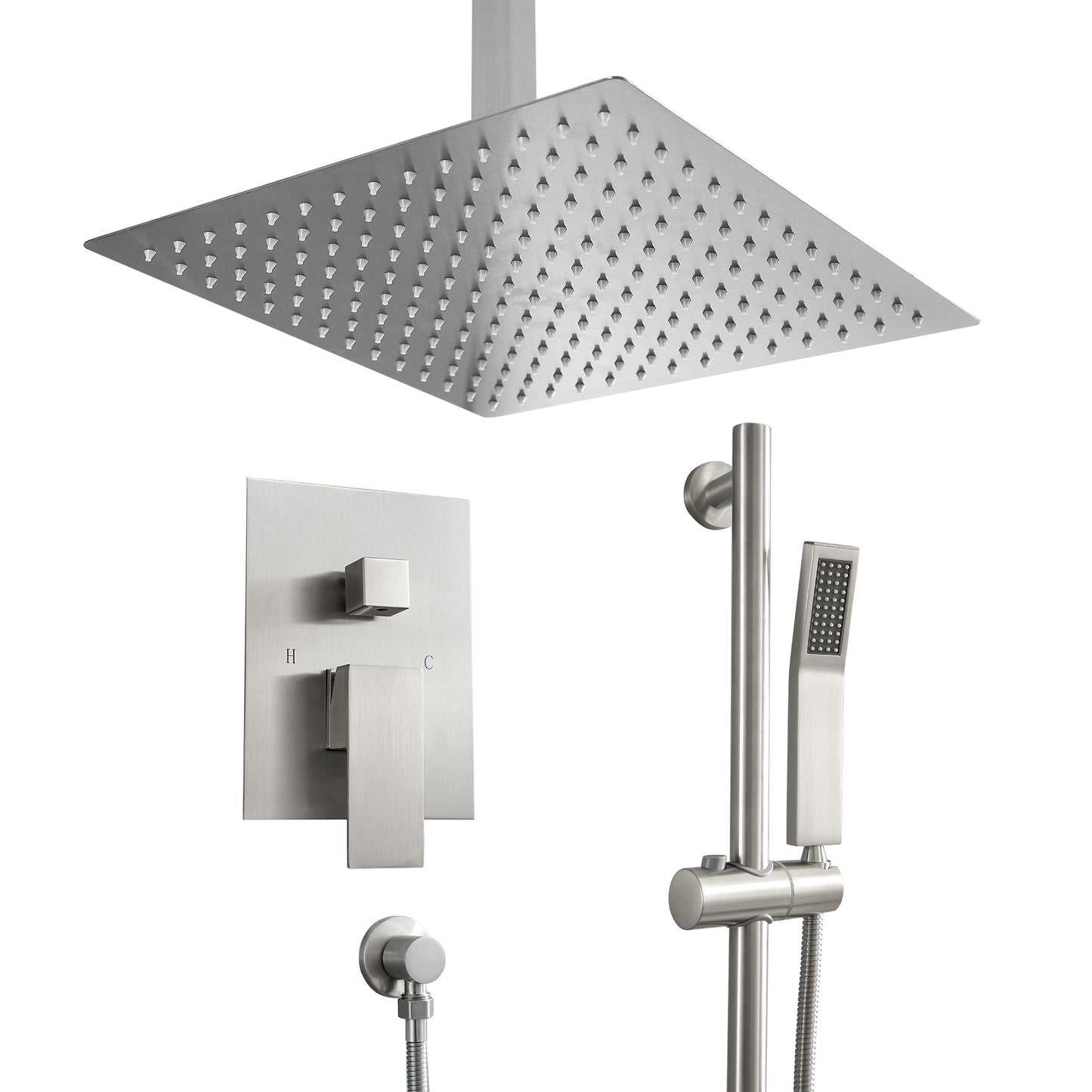 16 Inch Rainfall Square Shower System with Handheld Shower Ceiling Mounted (Valve Included)