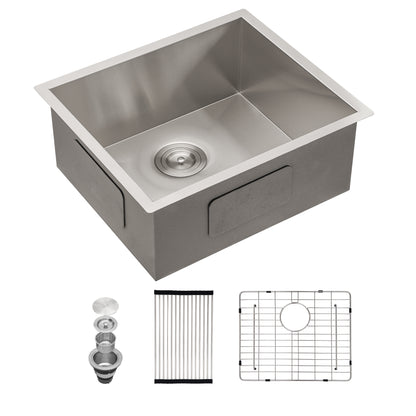 23" W x 18" D Undermount Kitchen Sink Bar Sink Stainless Steel Sing Bowl with Accessories