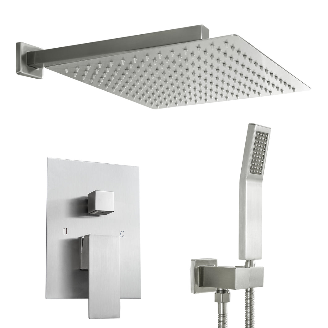 12 Inch Rainfall Square Shower System Wall Mounted with Handheld Shower (Valve Included)