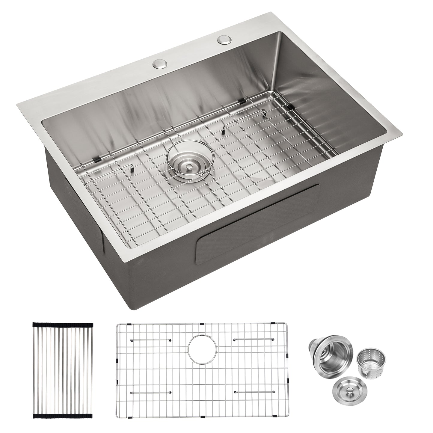 30" W x 22" D Topmount Kitchen Sink Stainless Steel Single Bowl with Bottom Grid