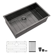30'' W x 18'' D Undermount Kitchen Sink Gunmetal Black Single Bowl with Right Angle Kichae USA