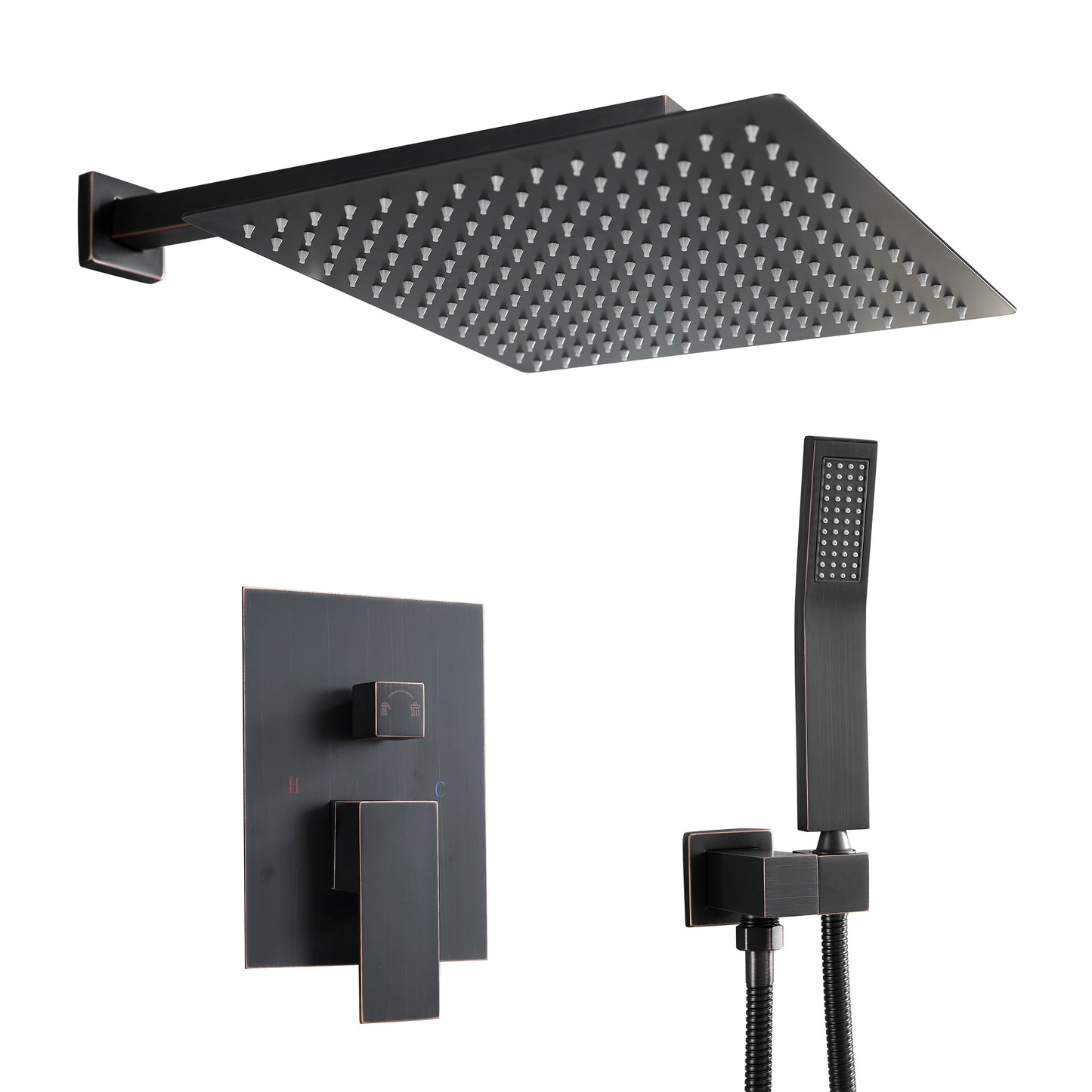 12 Inch Rainfall Square Shower System Wall Mounted with Handheld Shower (Valve Included)