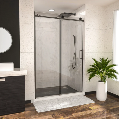 48" W X 76"H Semi-Frameless Shower Door And Enclosure Single Sliding with Clear Glass