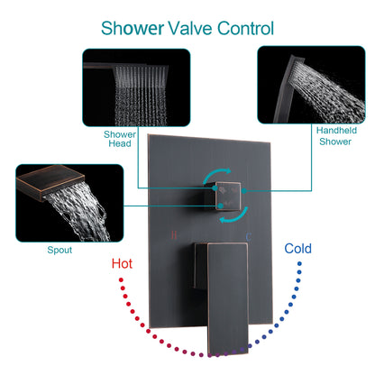 12 Inch Rainfall Square Shower System with Handheld Shower and Linear Faucet Wall Mounted(Valve Included)