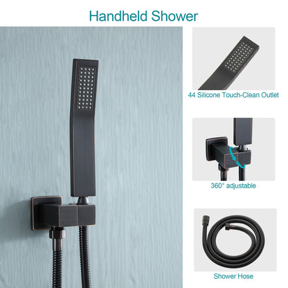 12 Inch Rainfall Square Shower System with Handheld Shower and Linear Faucet Wall Mounted(Valve Included)