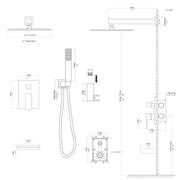 12 Inch Rainfall Square Shower System with Handheld Shower and Linear Faucet Wall Mounted(Valve Included) Kichae USA