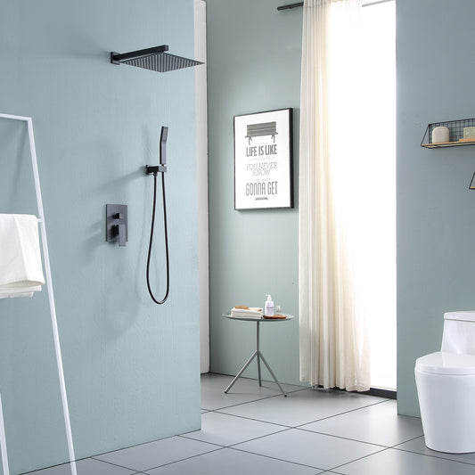 10 Inch Rainfall Square Shower System with Handheld Shower Wall Mounted in Matte Black (Valve Included)