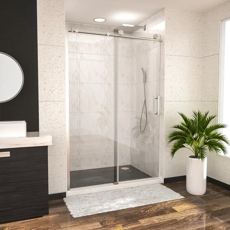 48" W X 76"H Semi-Frameless Shower Door And Enclosure Single Sliding with Clear Glass