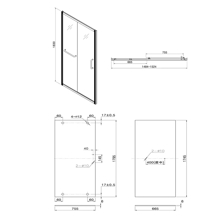 60" W X 72" H Semi-Frameless Shower Door and Enclosure Single Sliding