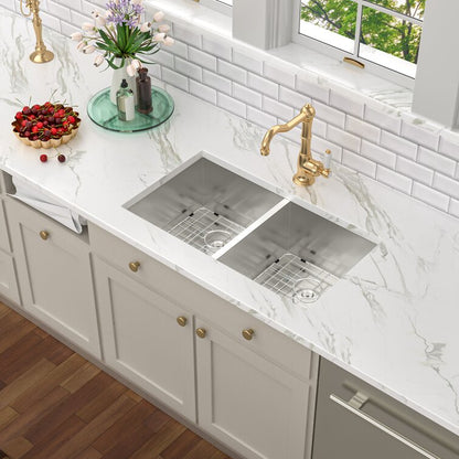 32" L x 18" W Farmhouse Kitchen & Utility Sink Double Basin Undermount with Accessories Lordear