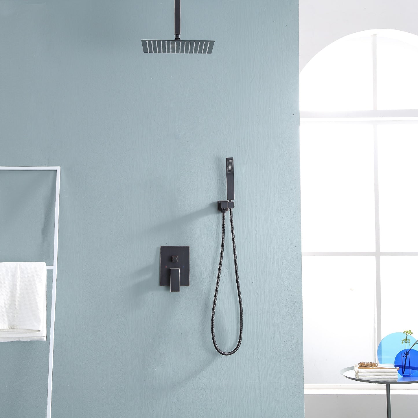 16 Inch Rainfall Square Shower System with Handheld Shower Ceiling Mounted in Oil Rubbed Bronze (Valve Included)