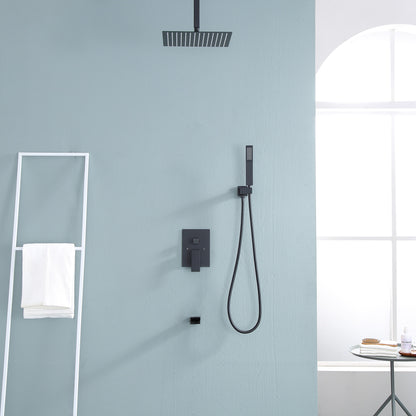 12 Inch Rainfall Square Shower System with Handheld Shower and waterfall Faucet Ceiling Mounted (Valve Included)