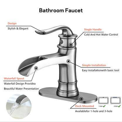 Single Handle Bathroom Sink Faucet Deck Mount Solid Brass