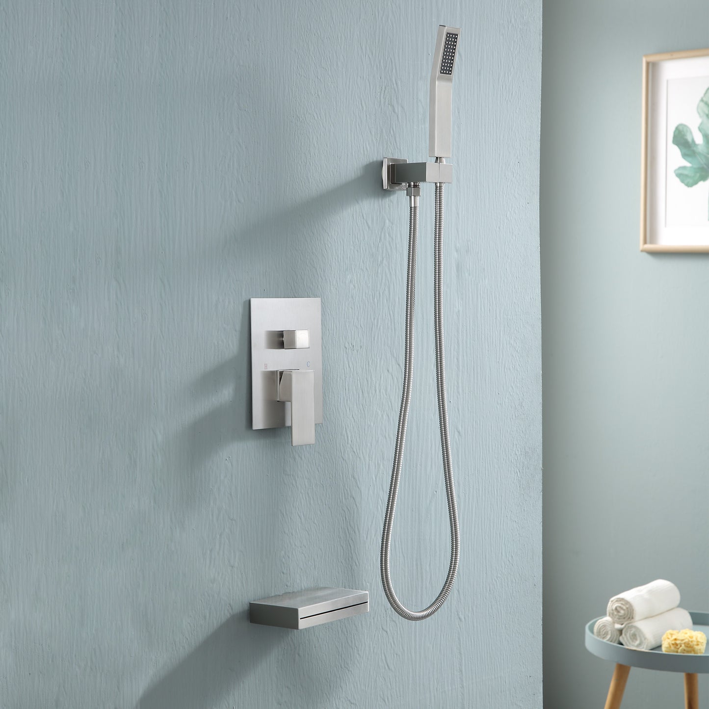 12 Inch Rainfall Square Shower System with Handheld Shower and Linear Faucet Wall Mounted(Valve Included)