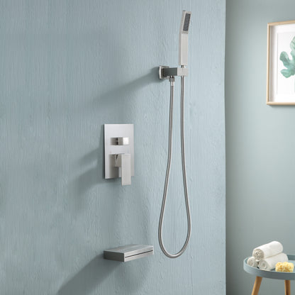 12 Inch Rainfall Square Shower System with Handheld Shower and Linear Faucet Wall Mounted(Valve Included)