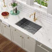 30'' W x 18'' D Undermount Kitchen Sink Gunmetal Black Single Bowl with Right Angle Kichae USA