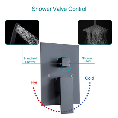 10 Inch Rainfall Square Shower System with Handheld Shower Ceiling Mounted in Matte Black (Valve Included)