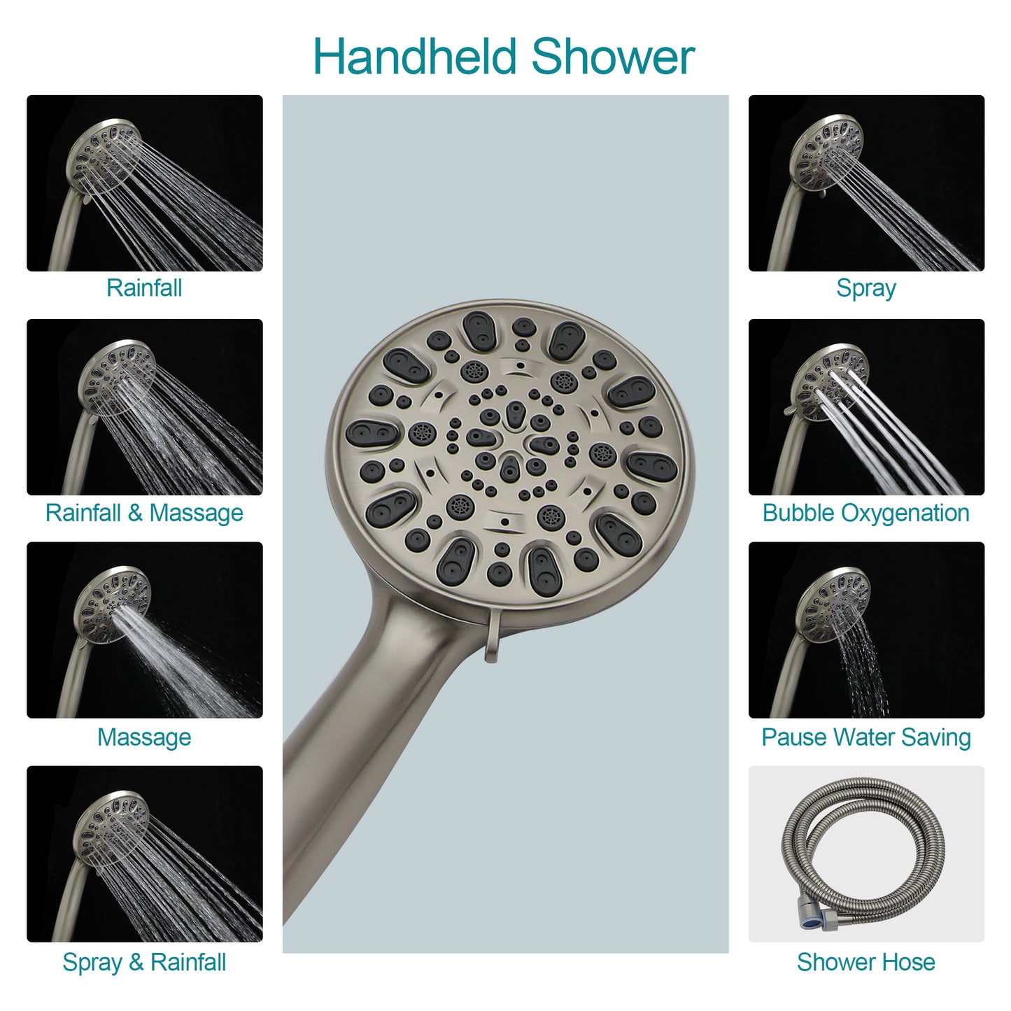 5 Inch Rainfall Round Handheld Shower Head 7 Spray Multi Function Adjustable