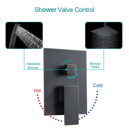 16 Inch Rainfall Square Shower System with Handheld Shower Ceiling Mounted in Oil Rubbed Bronze (Valve Included)