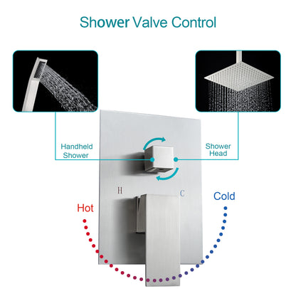 16 Inch Rainfall Square Shower System with Handheld Shower Ceiling Mounted (Valve Included)