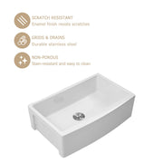 30'' W x 21'' D Farmhouse Kitchen Sink Thick White Ceramic with Drain Assembly Kichae USA