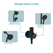 5 Inch Rainfall Round Shower System with Handheld Shower 7 Spray Multi Function Dual Shower Head Kichae USA