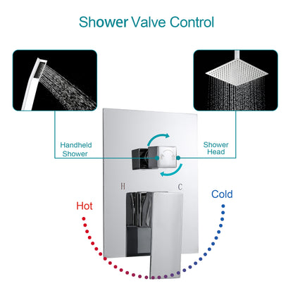 16 Inch Rainfall Square Shower System with Handheld Shower Ceiling Mounted (Valve Included)