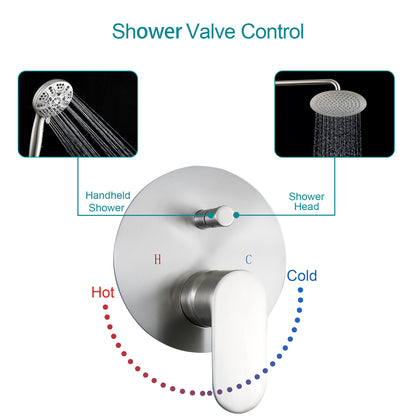 10 Inch Rainfall Round Shower System with Handhel Shower Wall Mounted (Valve Included)