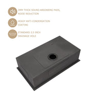 30'' W x 18'' D Undermount Kitchen Sink Gunmetal Black Single Bowl with Right Angle Kichae USA