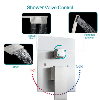 12 Inch Rainfall Square Shower System with Handheld Shower and Linear Faucet Wall Mounted(Valve Included)