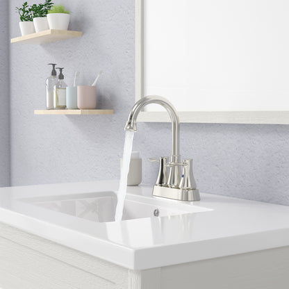 2-Handle Bathroom Sink Faucet Brushed Silver with Pop-up Drain & Supply Lines