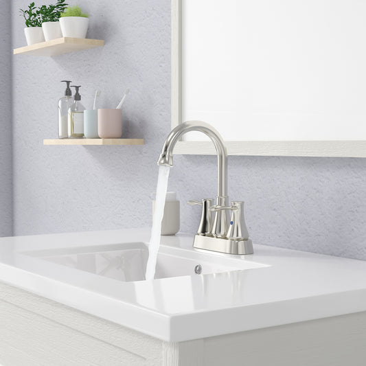 2-Handle Bathroom Sink Faucet Brushed Silver with Pop-up Drain & Supply Lines