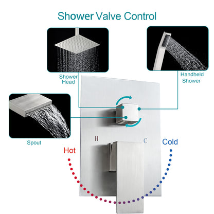 12 Inch Rainfall Square Shower System with Handheld Shower and Linear Faucet Ceiling Mounted (Valve Included)