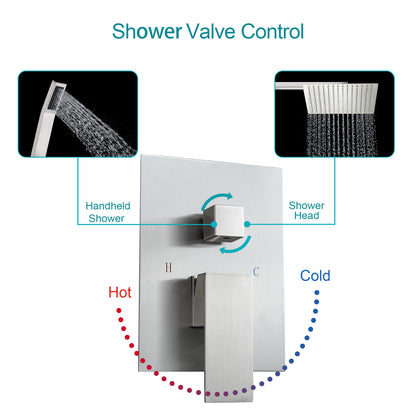 12 Inch Rainfall Square Shower System Wall Mounted with Handheld Shower (Valve Included)