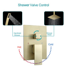 Load image into Gallery viewer, 10 Inch Rainfall Square Shower System with Handheld Shower Ceiling Mounted in Gold Brushed (Valve Included)
