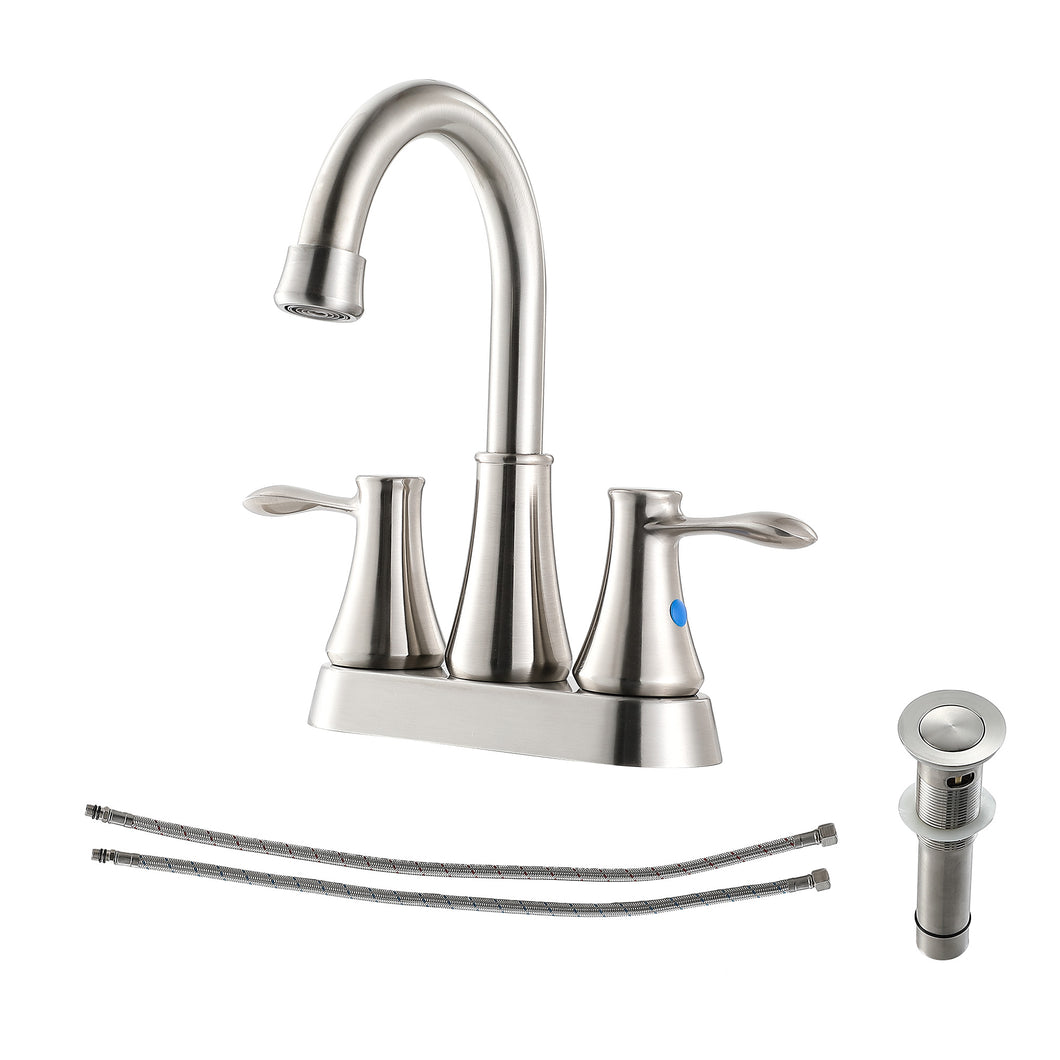 2-Handle Bathroom Sink Faucet Brushed Silver with Pop-up Drain & Supply Lines