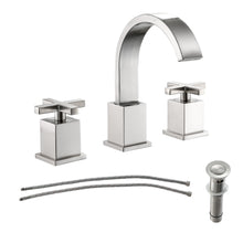 Load image into Gallery viewer, 2 Handles Bathroom Sink Faucet 3 Holes with Metal Pop Up Drain and Water Hoses
