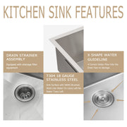 Kichae 23''x18'' Undermount Kitchen Sink Bar Sink Single Bowl 18 Gauge Stainless Steel Outdoor Prep Sink with Full Accessories Kichae USA