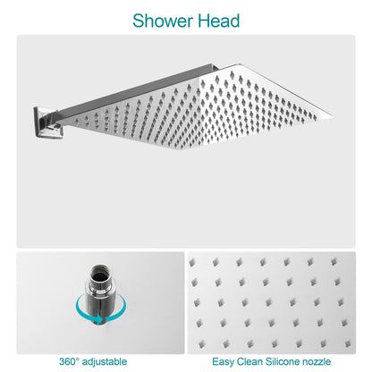 10 Inch Rainfall Square Shower System Wall Mounted in Polished Chrome (Valve Included)