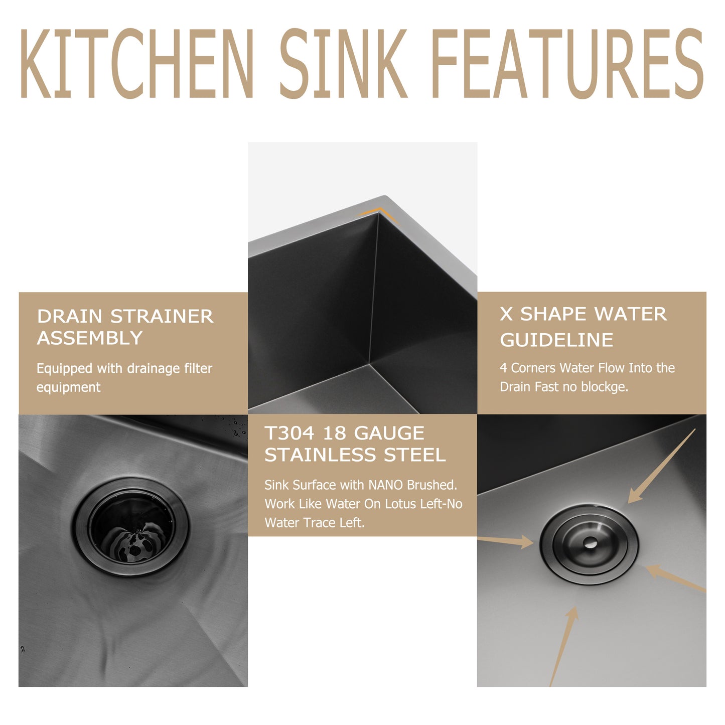 33" W x 19" D Undermount Kitchen Sink Gunmetal Black Single Bowl with Right Angle